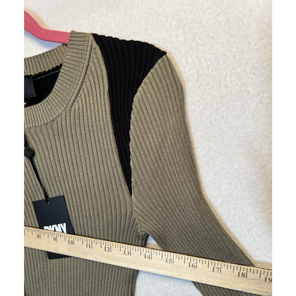 DKNY Asymmetric Ribbed Knit ColorBlock Pullover‎ Sweater Size S Green Black - Picture 3 of 10